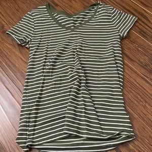 Womens Green Striped V Shirt